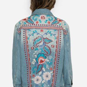 NWT Johnny Was "Oman" Embroidered Denim Jacket, Size XL